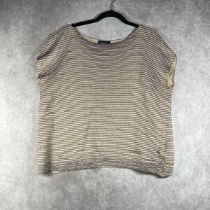 Roberto Collina Top Womens Size XS Beige Purple Striped Knit Boxy Classic Casual